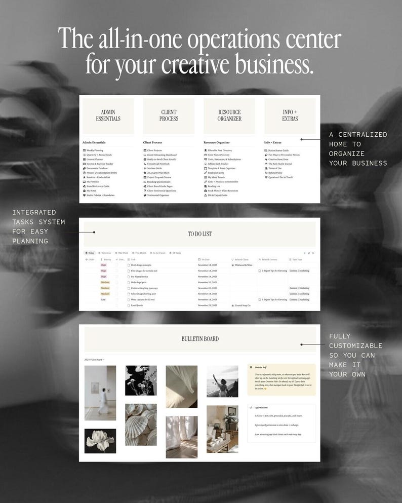 Creative Business Hub Notion Vorlage | Klientinstanz, Business Organisation, Aufgabenplaner | Kleine Biz Besitzer Bild 7