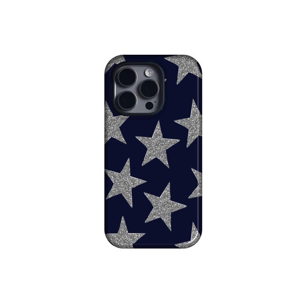 Funda para teléfono Silver Stars, estilo minimalista clásico azul oscuro retro, para iPhone 17, 16, 15, 14, 13, 12, 11 Pro Max, Samsung S25, S24 Ultra, Magsafe