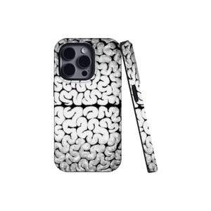 May include: A smartphone case featuring a high-contrast black and white pattern of interconnected, rounded, brain-like shapes. The design covers the entire back of the case, including the side profile, with a cutout for the camera lens array.