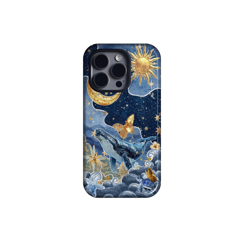 Blue & Gold Whale and Celestial Collage Phone Case,mystical Nautical ...