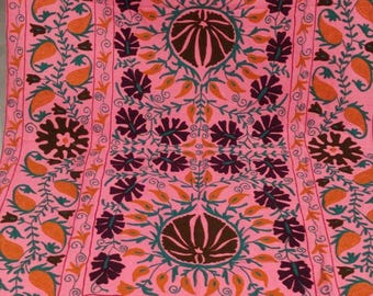 Authentic Suzani Throw | Vintage Floral Embroidered Blanket | Boho Tapestry Bed Cover | Ethnic Home Decor