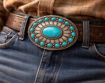 Vintage Southwestern Boho Tribal Design Turquoise Stone Metal Belt Buckle Amazon.com: CRAFTMEMORE Western Belt Buckle with Turquoise  main image 4