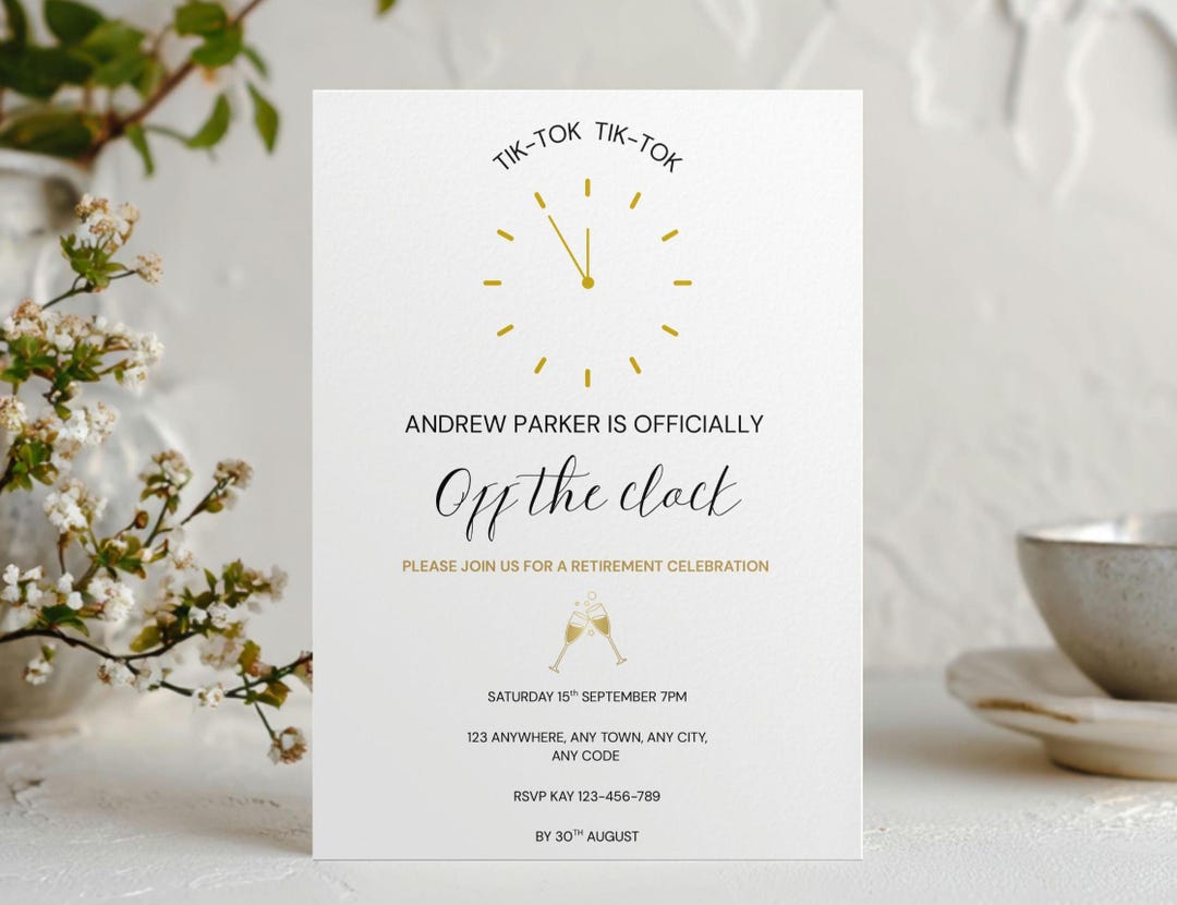Off the Clock Retirement Party Invitation, Editable Surprise Retirement ...