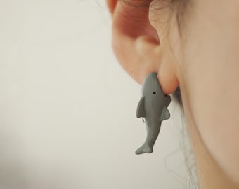 Pendientes 3D hechos a mano con forma de mordedura de tiburón • Pendientes originales con forma de animal • Regalo único de joyería marina para ella