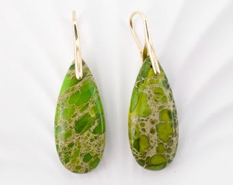 Pendientes de jaspe verde lima, pendientes de lágrima de jaspe, pendientes de piedras preciosas en forma de gota de agua, joyería curativa con piedras naturales