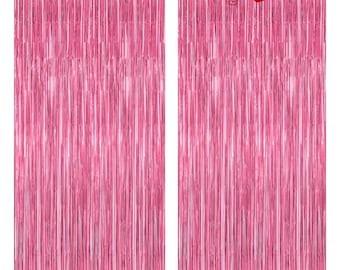 Pink Tinsel Backdrop Curtains, Metallic Fringe Photo Booth Party Decoration