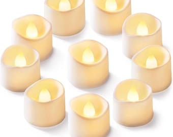 12 Pack Flameless LED Tea Lights, Realistic Flickering Votive Candles, Warm White Glow