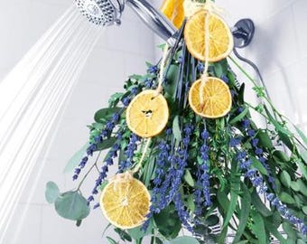 Dried Eucalyptus and Lavender Bundle for Shower, 15–17 Inch Preserved Leaves and Lemon Hanging Plants for Bathroom Home Decor