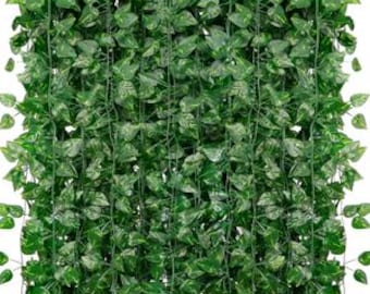 Fake Greenery Hanging Garland, Artificial Ivy Leaf Plants, Vine Leaves and Foliage for Bedroom, Garden, and Wall Decor