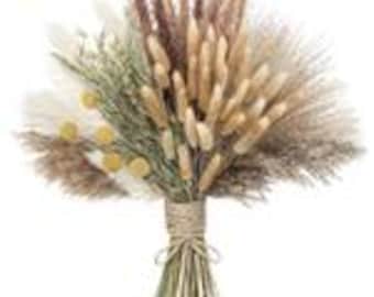 120 PCS Dried Pampas Grass Bouquet, Natural Dried Flowers & Reed Grass for Boho Home Decor, Wedding Centerpieces, Farmhouse