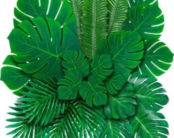 Artificial Palm Leaves with Stems, 6 Sizes Green Monstera Leaves for Luau, Jungle, Safari, Wedding & Party Decor