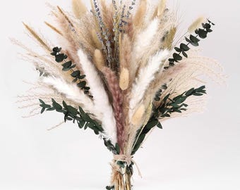 Dried Pampas Grass Bouquet 92 PCS, Boho Decor with Bunny Tails, Eucalyptus & Lavender for Vase, Wedding and Home Styling