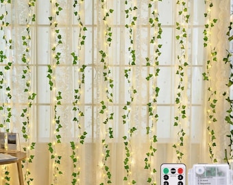 33FT Ivy Vines with 100 LED Fairy Lights, Battery Operated Garland with Remote for Bedroom, Wall and Party Decor