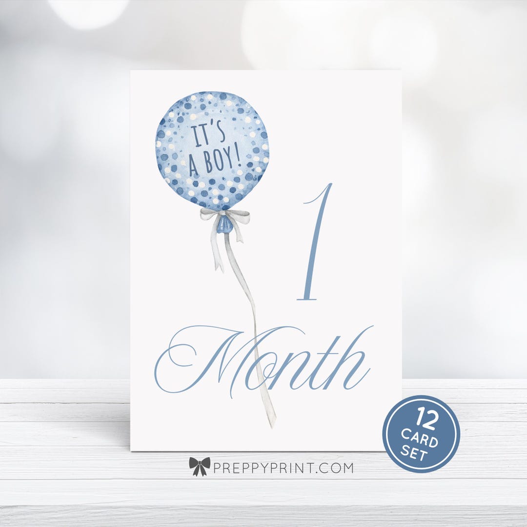 TEMPLATE | Watercolor Baby Milestone Cards | Blue Baby Boy | 12 Card ...