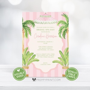 VORLAGE | Aquarell Brautparty / Bachelorette Einladung + Tischkarten | Palm Beach Rosa Cabana | Digitaler Download | Leinwand | DRUCKBAR