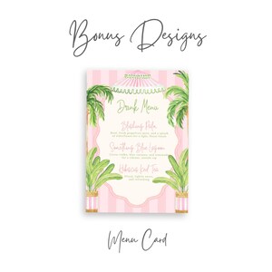 TEMPLATE | Watercolor Bridal Shower / Bachelorette Invitation + Table Cards | Palm Beach Pink Cabana | Digital Download | Canva | PRINTABLE image 9