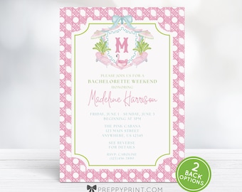 TEMPLATE | Watercolor Bridal Shower / Bachelorette Invitation | Palm Beach  Monogram Crest | Digital Download | Canva | PRINTABLE | EDITABLE
