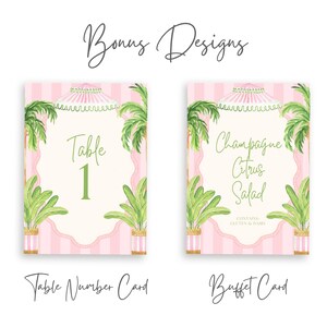 TEMPLATE | Watercolor Bridal Shower / Bachelorette Invitation + Table Cards | Palm Beach Pink Cabana | Digital Download | Canva | PRINTABLE image 8