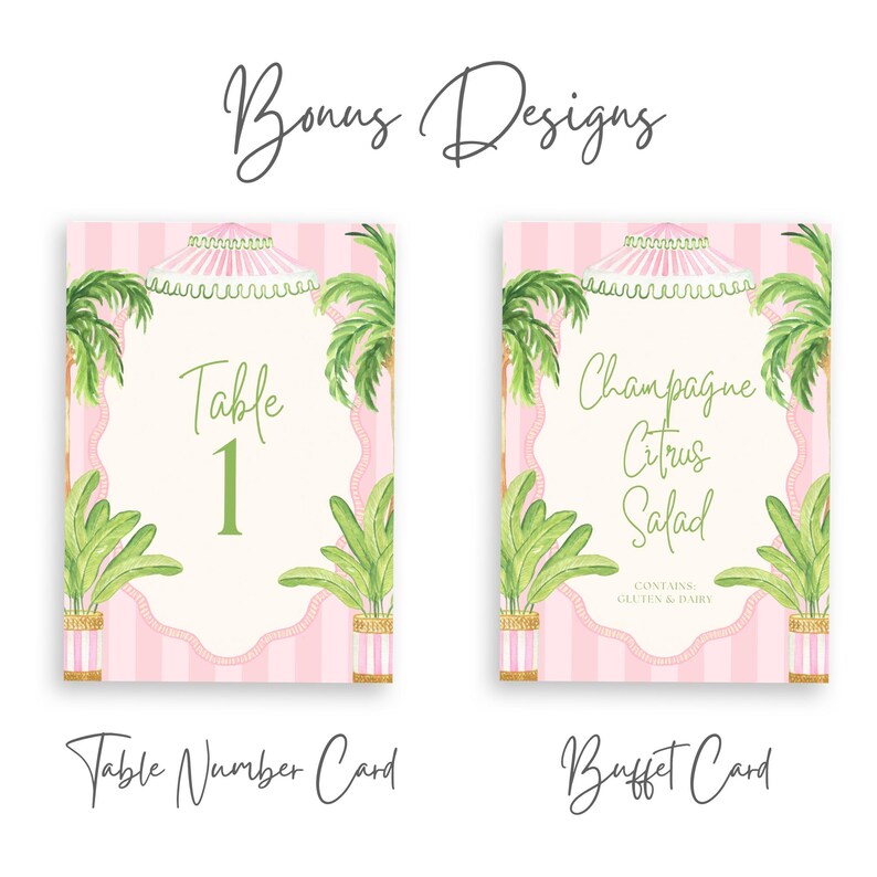 TEMPLATE | Watercolor Bridal Shower / Bachelorette Invitation + Table Cards | Palm Beach Pink Cabana | Digital Download | Canva | PRINTABLE image 8