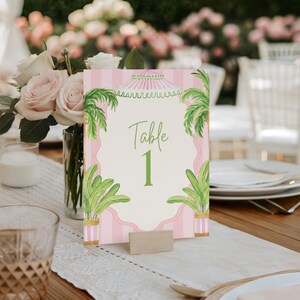 TEMPLATE | Watercolor Bridal Shower / Bachelorette Invitation + Table Cards | Palm Beach Pink Cabana | Digital Download | Canva | PRINTABLE image 3