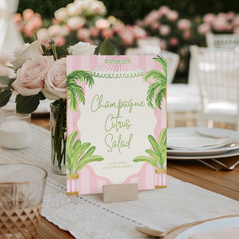 TEMPLATE | Watercolor Bridal Shower / Bachelorette Invitation + Table Cards | Palm Beach Pink Cabana | Digital Download | Canva | PRINTABLE image 4