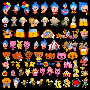 Cute cartoon PNG bundle inspired by kids party themes including animals, balloons and fun elements,perfect for kids png bundle and birthday png files. This kids party clipart set is ideal for creating kids birthday png designs,toddler png design crafts,and personalized items like shirts,stickers and invitations using high resolution cartoon png files,plim plim png,plim plim characters png,cute characters transparent png,girrafe cartoon png,300 dpi png,kids birthday png,kids party png,toddler png