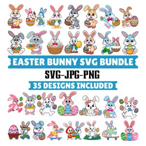 Paquete SVG de conejito de Pascua: 35 diseños de conejos (svg, jpg, png)