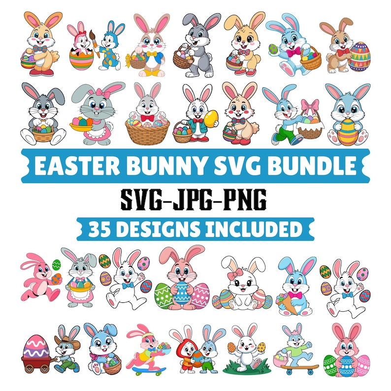 Easter Bunny SVG Bundle | 35 Rabbit Clipart Designs (svg, Jpg, Png) - Etsy