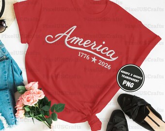 USA 250th Anniversary Png, America 1776 2026 PNG, Patriotic Embroidery Design, Fourth of July, Retro America Tee Png, America script png