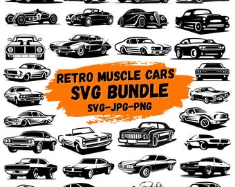 Retro Muscle Car SVG Bundle | Vintage Automotive Clipart (Instant Download)