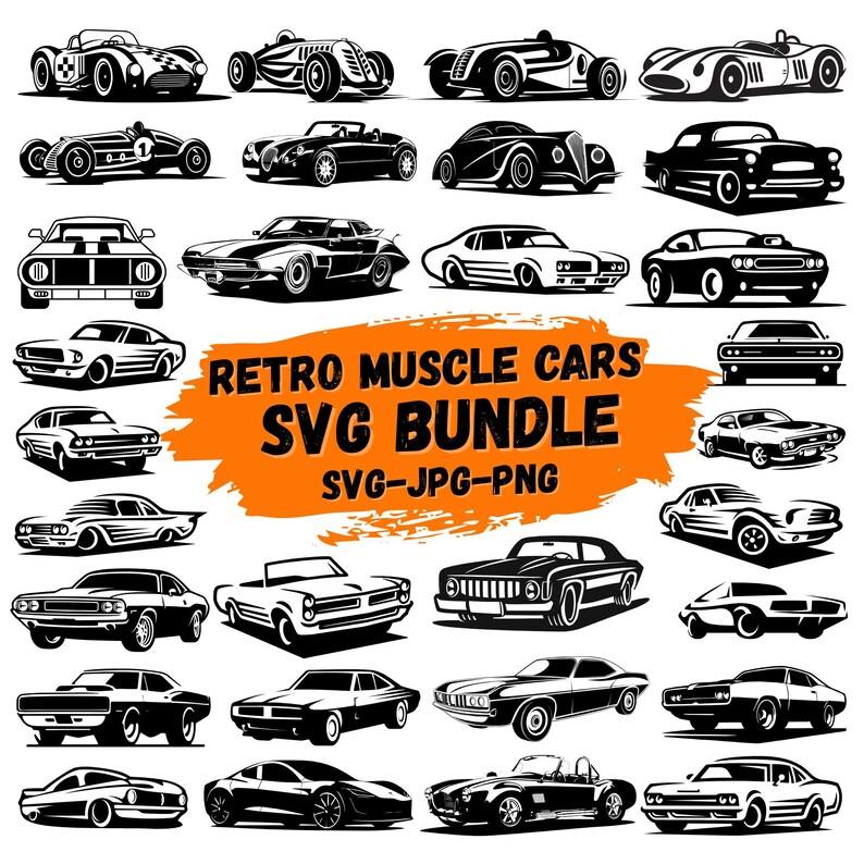 Retro Muscle Car SVG Bundle | Vintage Automotive Clipart (instant ...