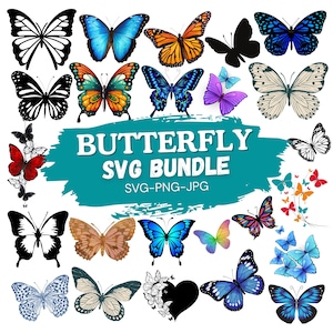 カラフルな蝶のSVGバンドル | クリップアート、カットファイル（即時ダウンロード）