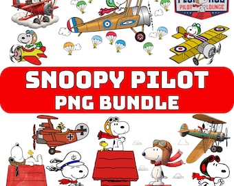Snoopy Pilot PNG Bundle, Aviator Dog Clipart, Flying Ace Cartoon (Digital Download)