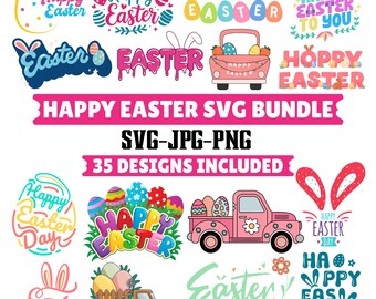 Happy Easter SVG Bundle | 35 Bunny Cricut Cut Files (Digital Download)