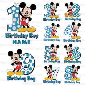 Personalized birthday boy PNG design featuring blue polka dot number with cartoon mouse theme,perfect for birthday boy shirt PNG and kids birthday PNG projects,this custom birthday PNG allows adding name and age for unique party outfit,high resolution transparent background file ideal for sublimation, print and cut, DIY crafts and custom shirt PNG creation for memorable first birthday boy celebration,mickey mouse birthday png,birthday boy shirt png,personalized birthday png,custom birthday shirt