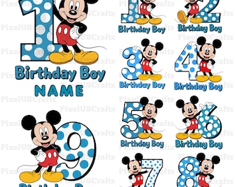 Personalized Cartoon Birthday kid PNG, Mickey Mouse Png, Birthday Boy Png, Blue Polka Dot, Custom Birthday Png (Digital Download)
