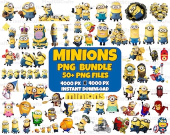 Minions Inspired Cartoon PNG Bundle 50+Characters Transparent Png for Kids, Birthday Shirt Design, Party Decor Cake Topper, Instant Download