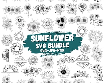 Sunflower SVG Clipart Bundle – Floral Cut Files for Cricut, Silhouette (Digital Download)