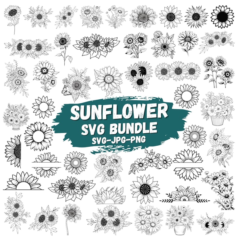 Sunflower SVG Clipart Bundle – Floral Cut Files for Cricut, Silhouette ...