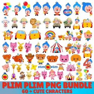 Plim Plim PNG-bundel, kinderen stripfiguren clipart (digitale download)