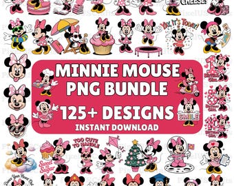 Minnie Mouse PNG Bundle, 125+ Pink Bow, Birthday Girl Cartoon Clipart, 90s Cartoon (Digital Download)