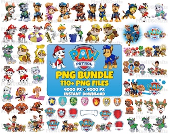Paw Patrol Characters PNG Bundle, 110+ Cartoon Clipart Files, Kids Birthday Shirt Design, Sublimation PNG,Cricut Print File,Instant Download