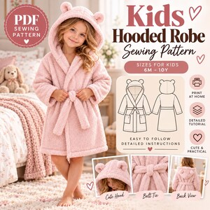 Kids Bear Ears Hooded Robe Sewing Pattern, Toddler Loungewear (PDF)