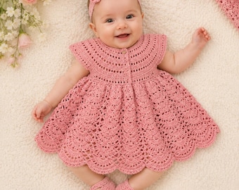 Crochet Baby Dress Pattern, Fan Shell Skirt, 6-12 Month PDF (Instant Download)
