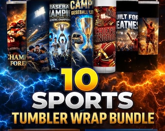10 sporttumbler-wraps i PNG-format | 20oz smala | Baseboll- och fotbollsmästerskapswraps | Sublimeringsdigital nedladdning