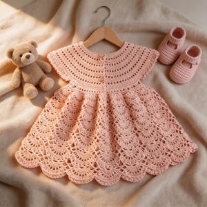 Crochet Baby Dress Pattern, Fan Shell Skirt, 6-12 Month PDF (Instant Download)
