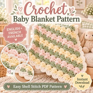 Crochet Baby Blanket Pattern PDF, Easy One Row Repeat Blanket, Beginner Striped Nursery Afghan, Modern Textured Throw