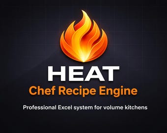 Hoja de cálculo de recetas para chefs / Plantilla de recetas de Excel con cálculo de costos, escalado y gestión de cocina