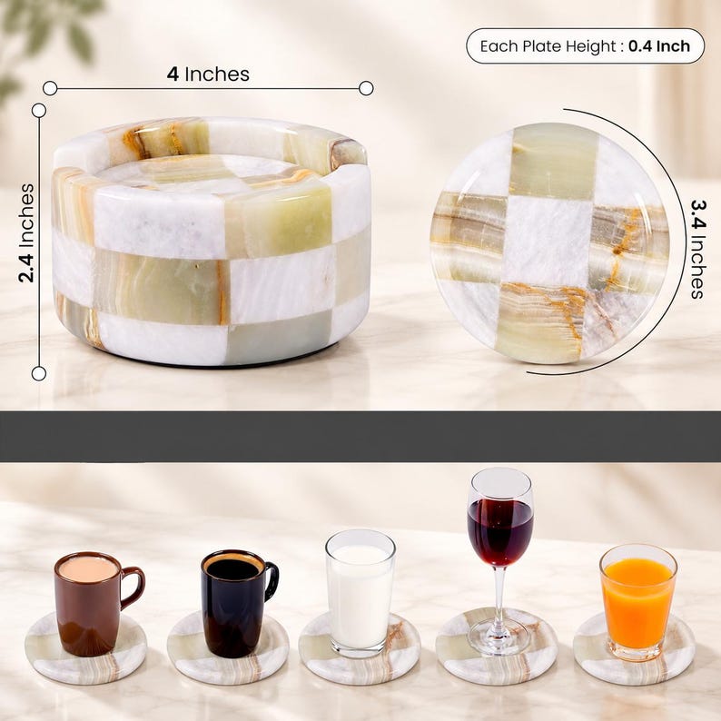 Stacking Coasters Marble Coasters for Drink Set of 4 Handmade 4
