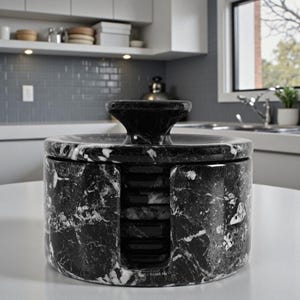 Marble Round Coasters Set of 6 with Holder & Lid Black Handmade 3.5" Stone Coasters for Drink Heat Resistant Cup Coasters Coffee Table Décor